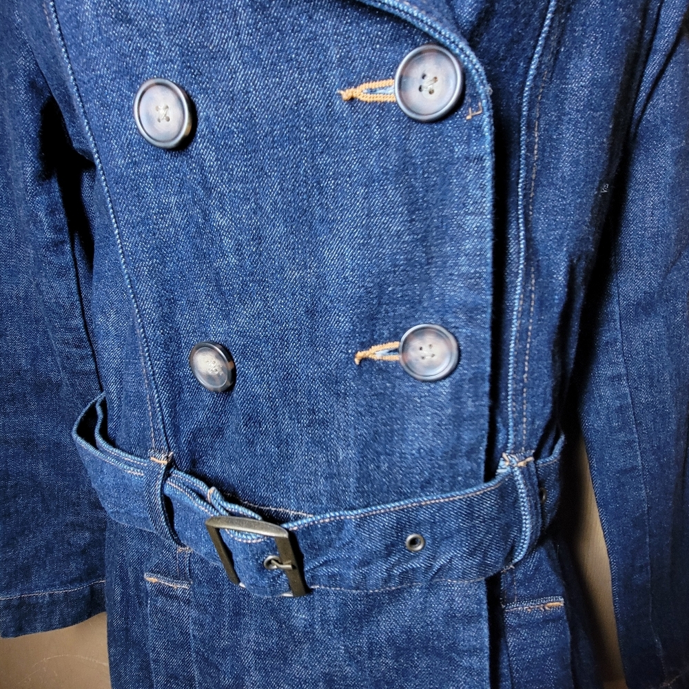 Old Navy Y2K Denim Trench Coat Duster Womens Small 2001 Jean Jacket - Picture 3 of 11
